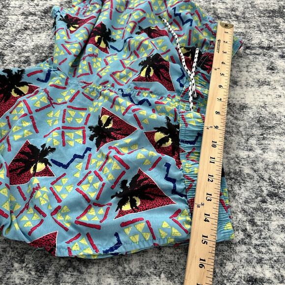 Maui and Sons Mens Swim Trunks Shorts Palm Tree Print 80s Retro Size Large Blue - Picture 5 of 10